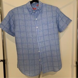 Izod Men's Light Blue Plaid Casual short sleeve Shirt large